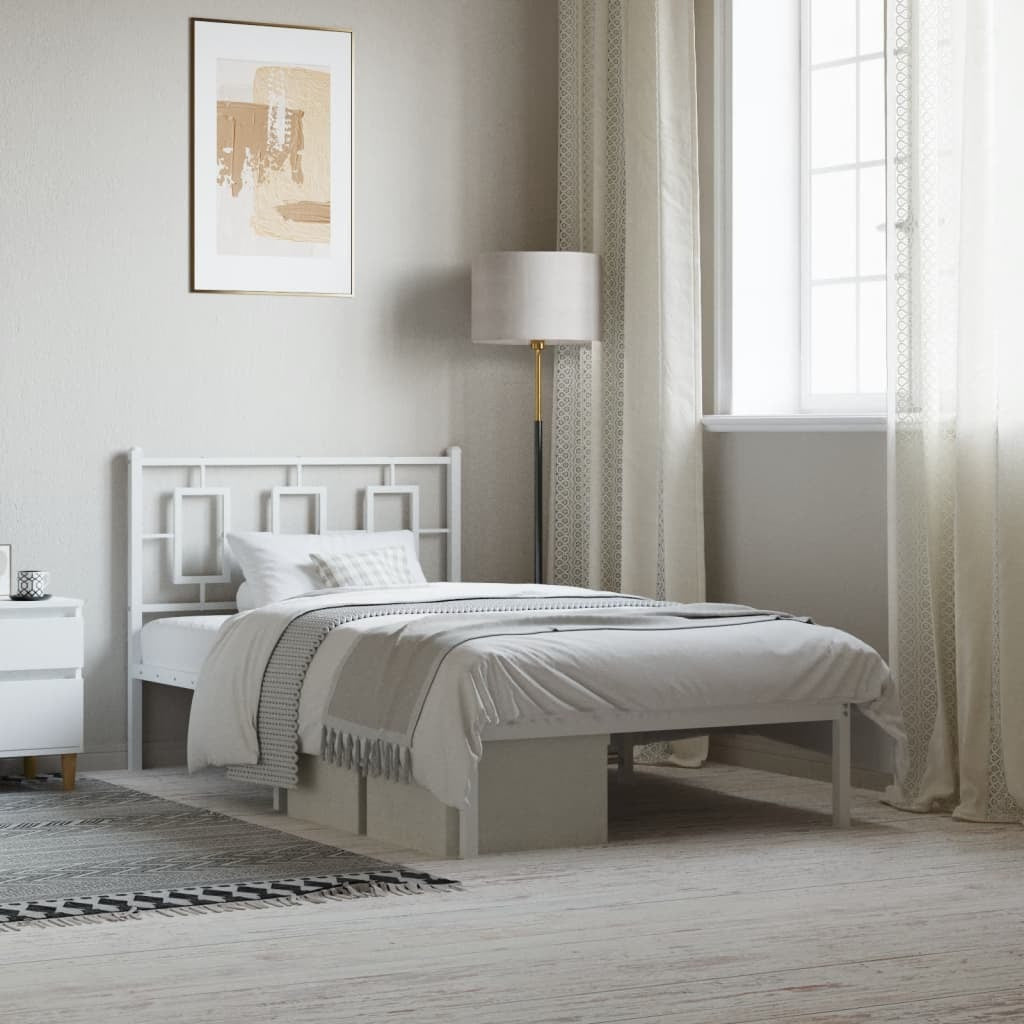 Metal Bed Frame without Mattress with Headboard White 39.4"x78.7