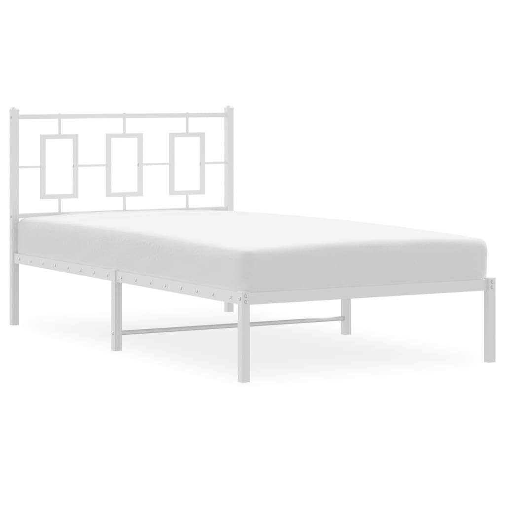 Metal Bed Frame without Mattress with Headboard White 39.4"x78.7