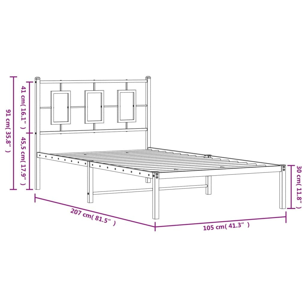 Metal Bed Frame without Mattress with Headboard White 39.4"x78.7