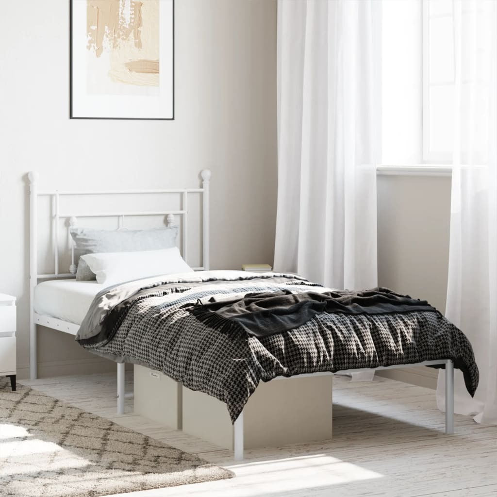 Metal Bed Frame without Mattress with Headboard White 39.4"x78.7