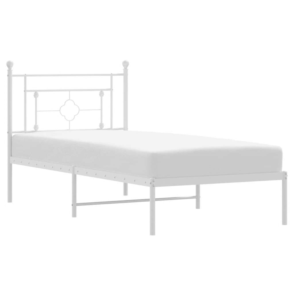 Metal Bed Frame without Mattress with Headboard White 39.4"x78.7