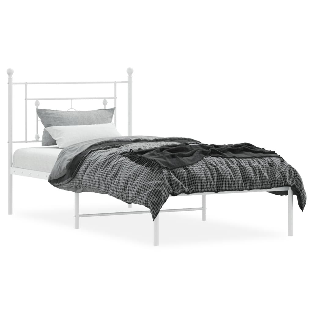 Metal Bed Frame without Mattress with Headboard White 39.4"x78.7