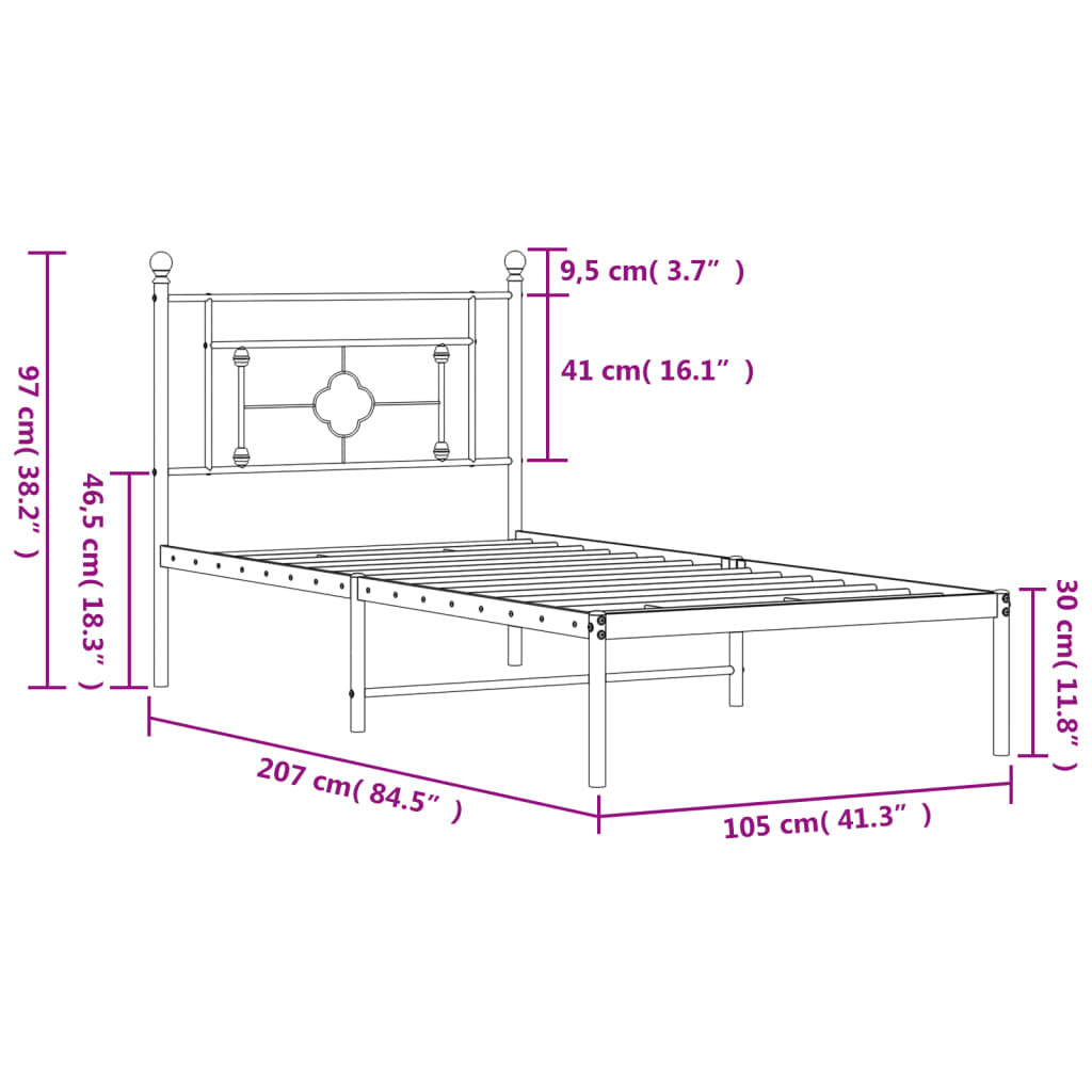 Metal Bed Frame without Mattress with Headboard White 39.4"x78.7