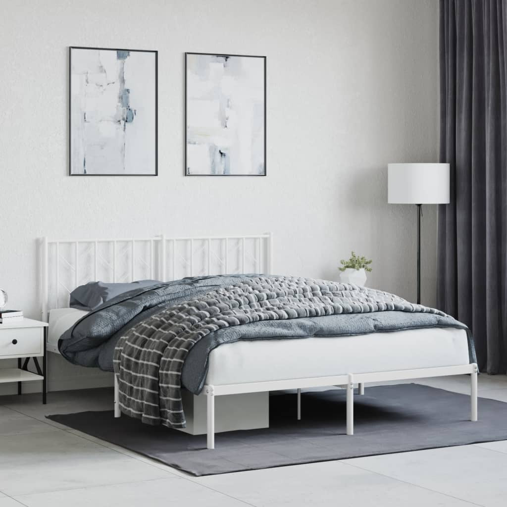 Metal Bed Frame without Mattress with Headboard White 59.1"x78.7