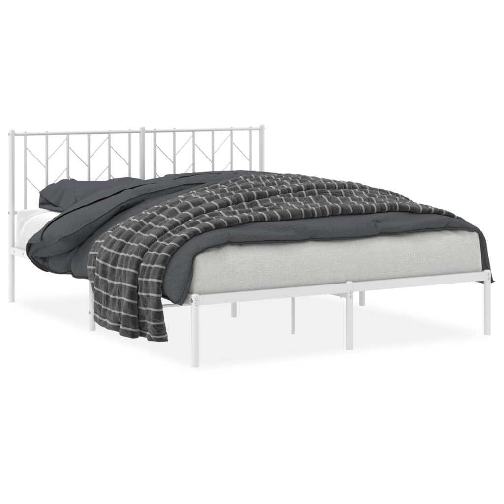 Metal Bed Frame without Mattress with Headboard White 59.1"x78.7
