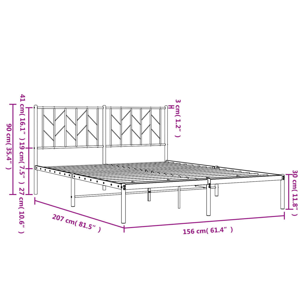 Metal Bed Frame without Mattress with Headboard White 59.1"x78.7
