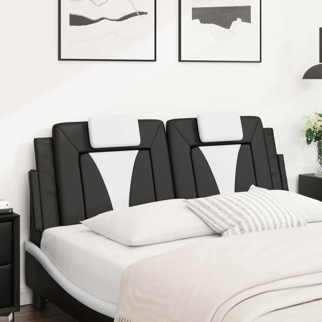Headboard Cushion "Viana" Black and White 53.9" Faux Leather