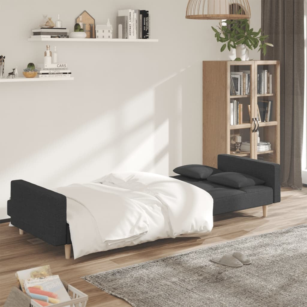 2-Seater Sofa Bed with Two Pillows Dark Gray Fabric