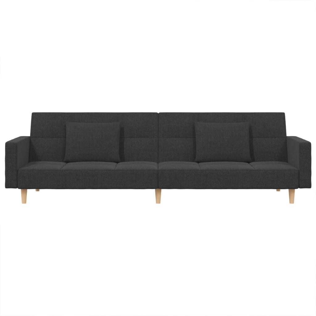 2-Seater Sofa Bed with Two Pillows Dark Gray Fabric