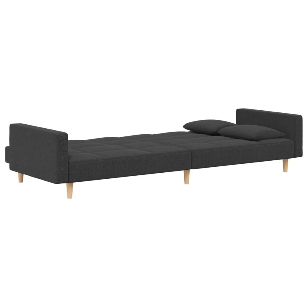 2-Seater Sofa Bed with Two Pillows Dark Gray Fabric