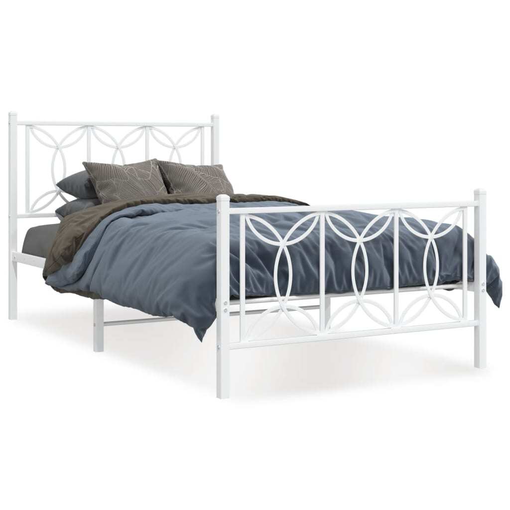 Metal Bed Frame without Mattress with Footboard White 39.4"x78.7