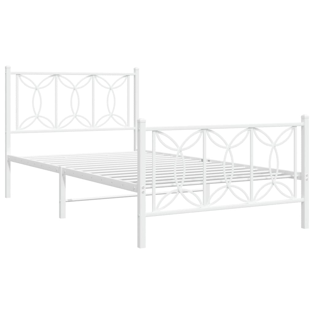 Metal Bed Frame without Mattress with Footboard White 39.4"x78.7