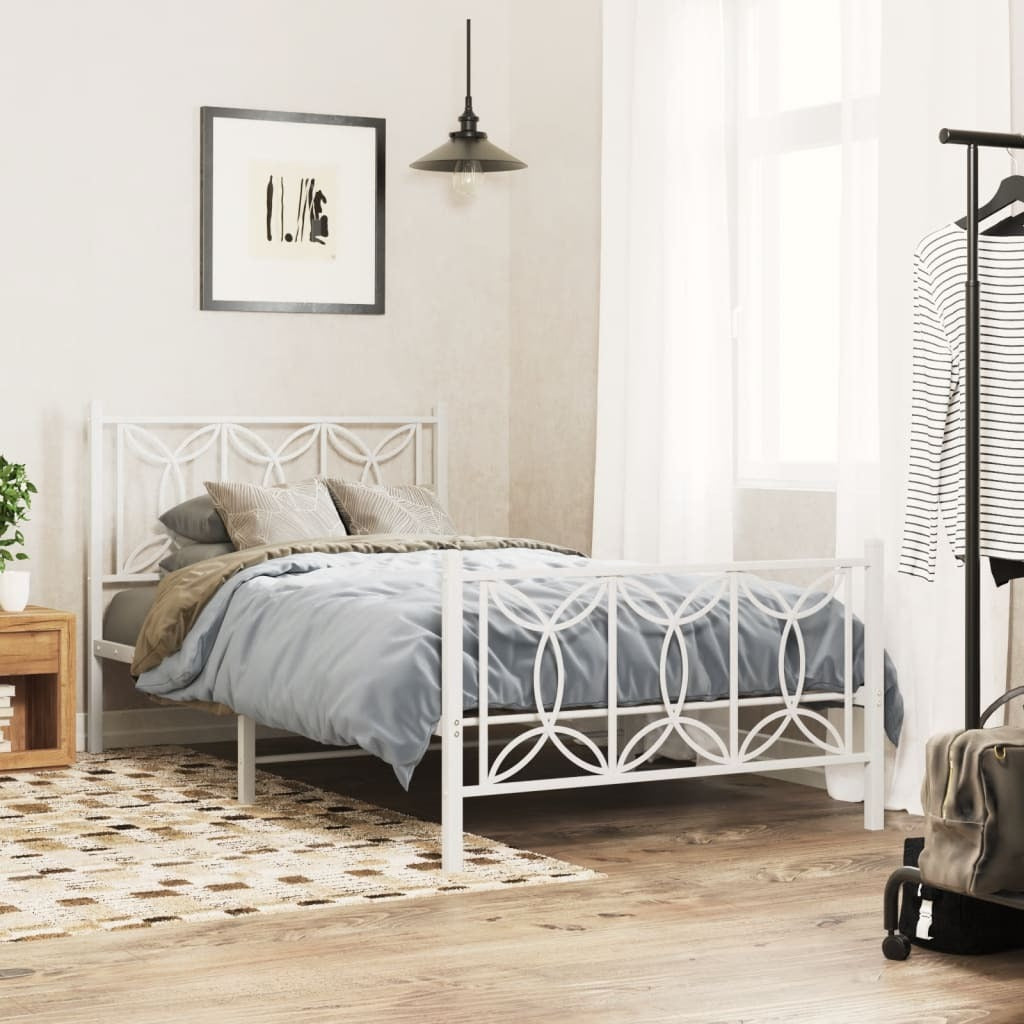 Metal Bed Frame without Mattress with Footboard White 39.4"x78.7
