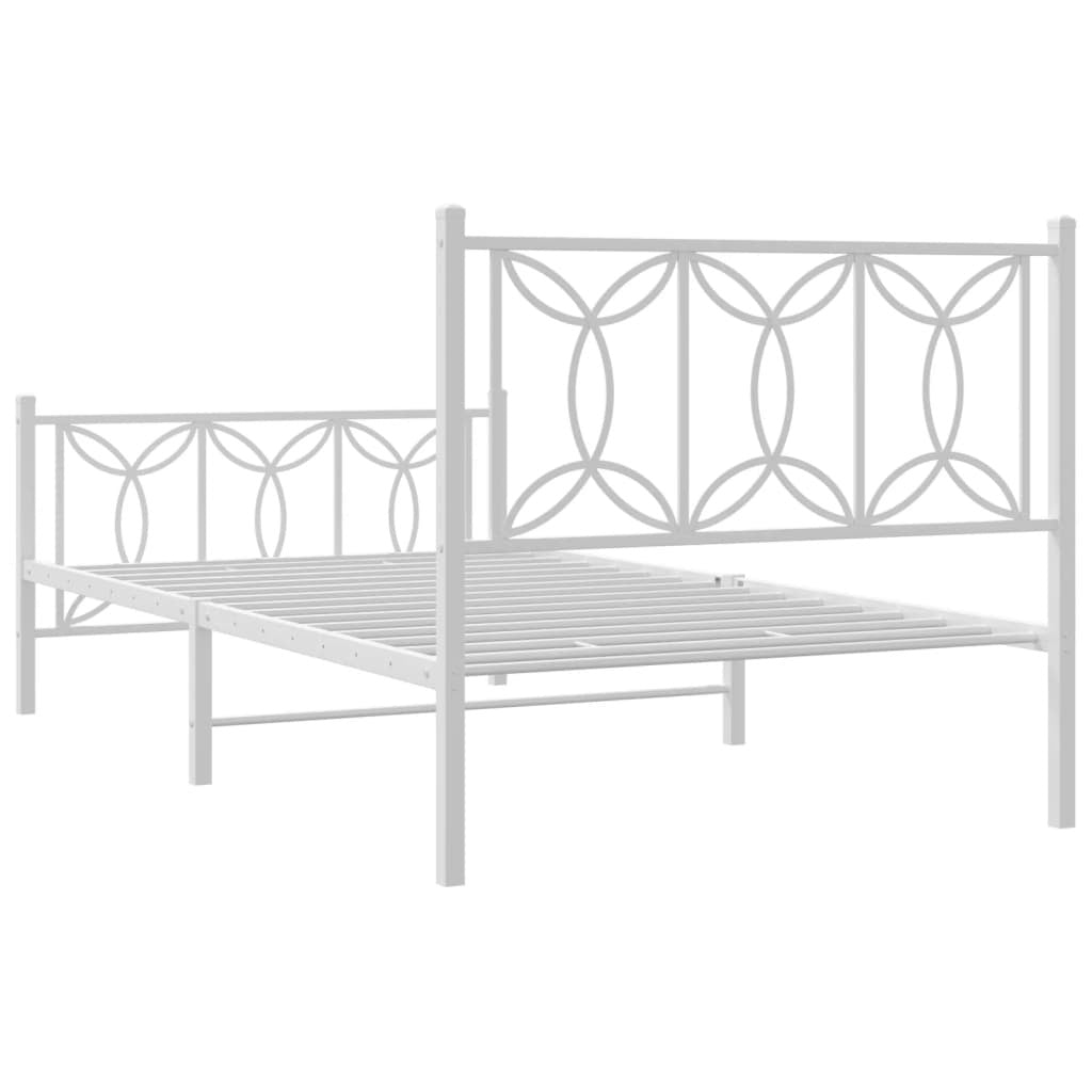 Metal Bed Frame without Mattress with Footboard White 39.4"x78.7
