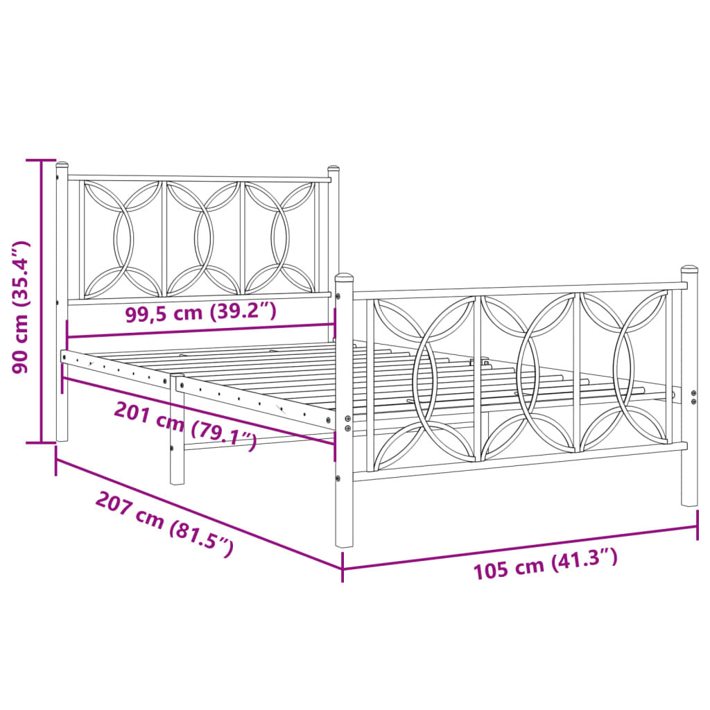 Metal Bed Frame without Mattress with Footboard White 39.4"x78.7