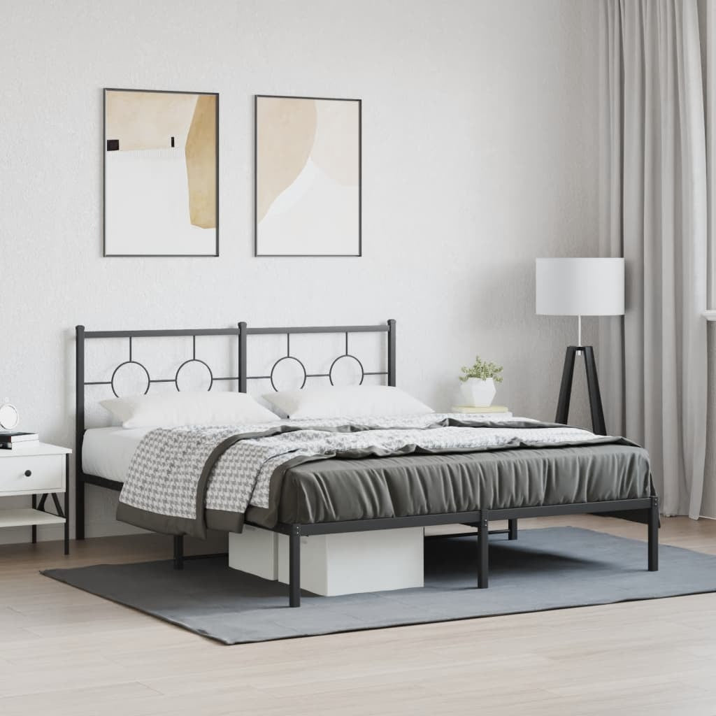 Metal Bed Frame without Mattress with Headboard Black 59.1"x78.7