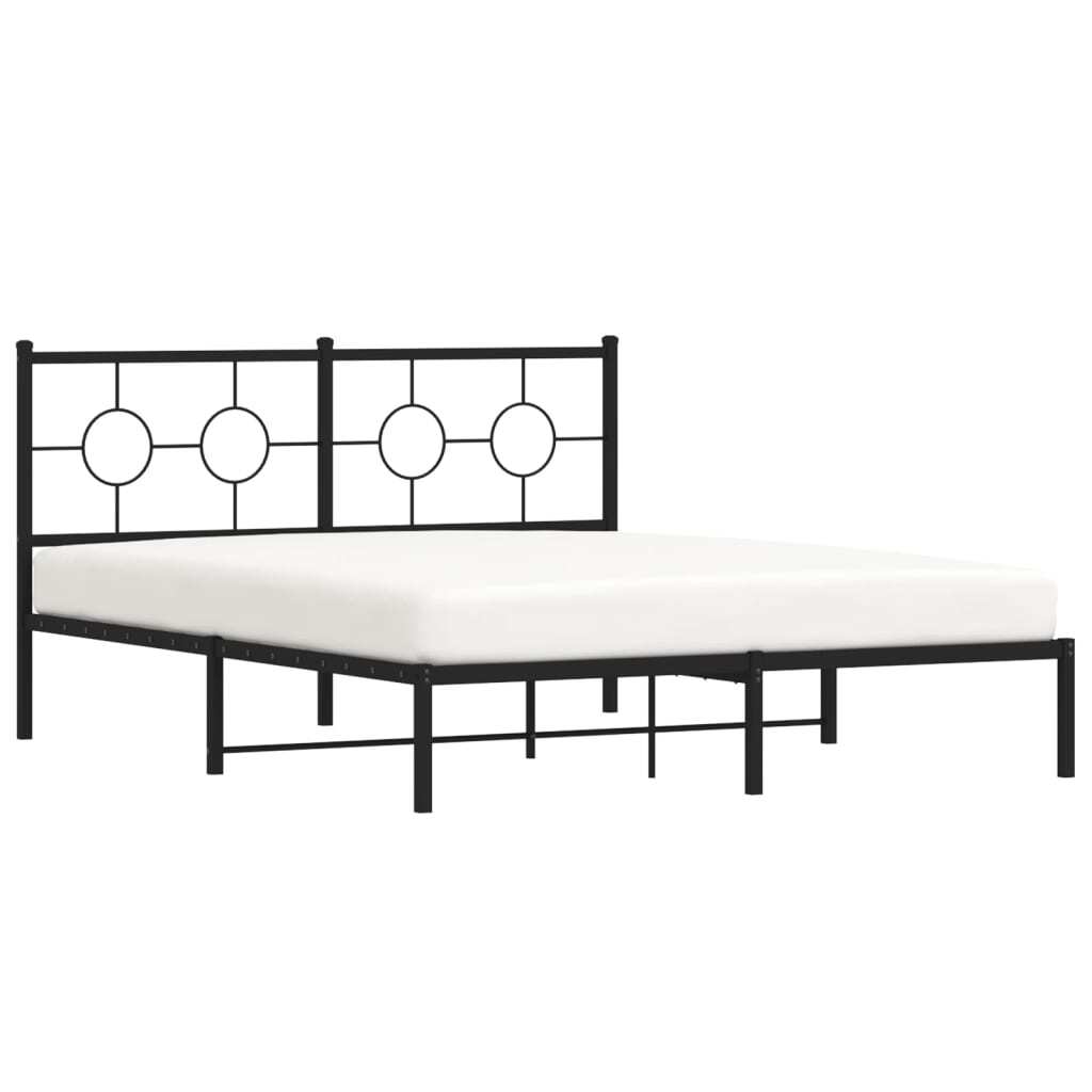 Metal Bed Frame without Mattress with Headboard Black 59.1"x78.7