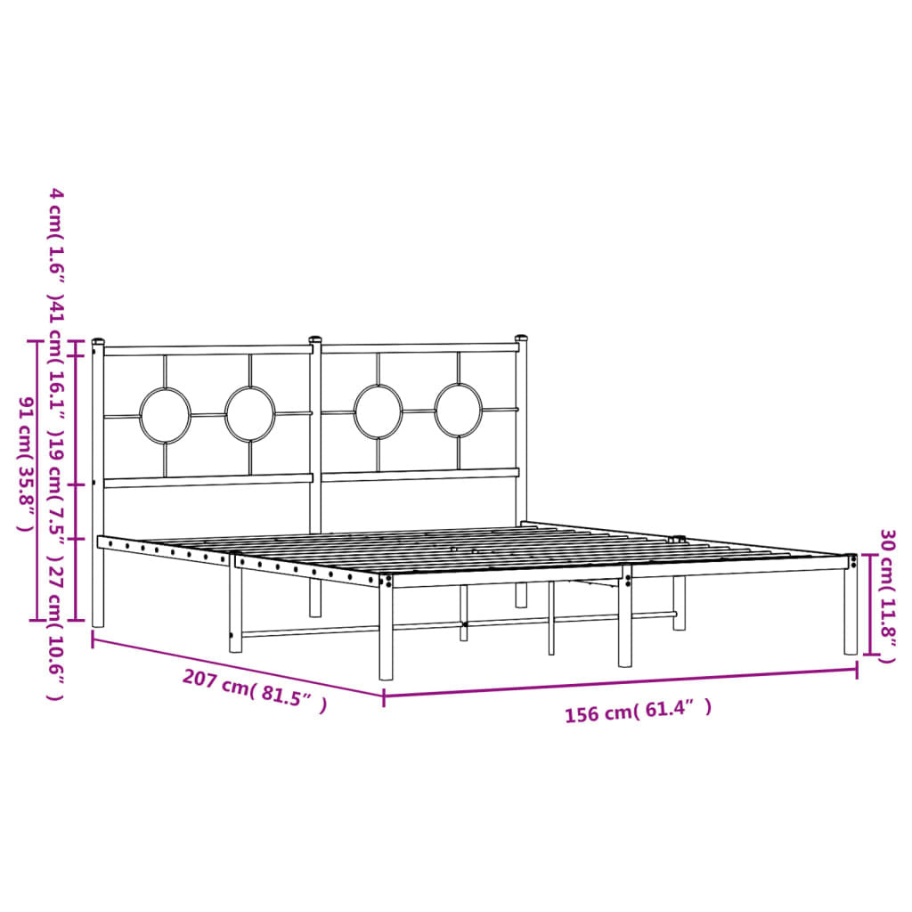 Metal Bed Frame without Mattress with Headboard Black 59.1"x78.7
