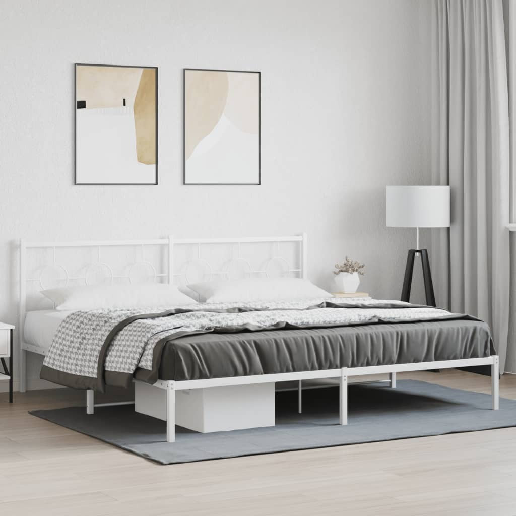Metal Bed Frame without Mattress with Headboard White 76"x79.9