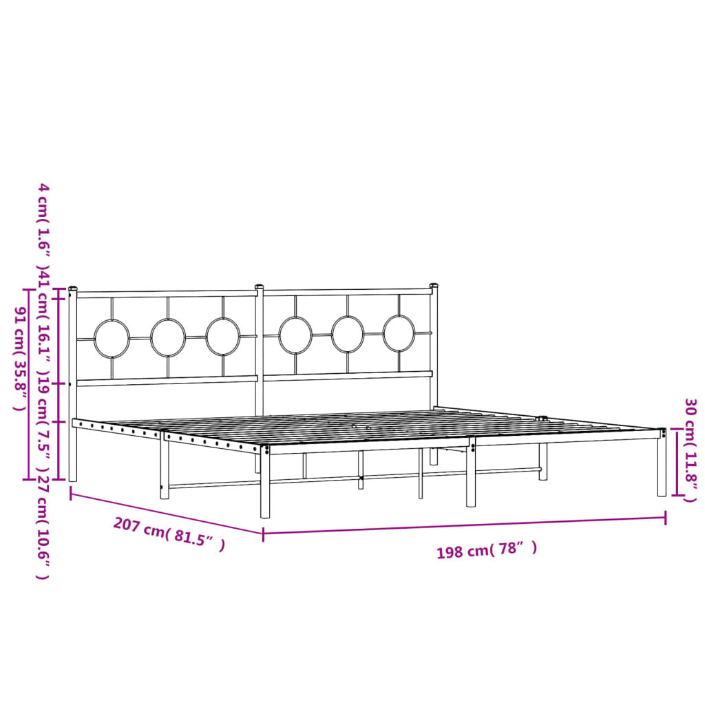 Metal Bed Frame without Mattress with Headboard White 76"x79.9