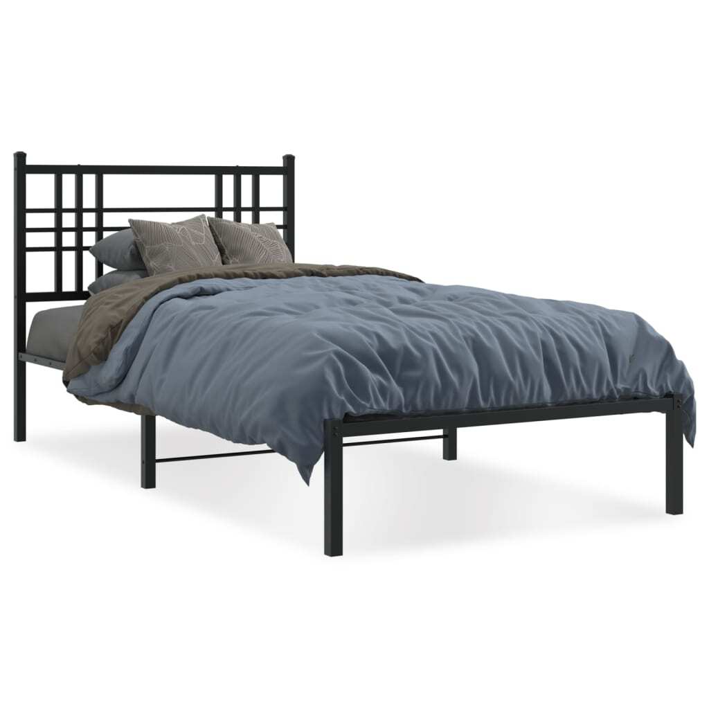 Metal Bed Frame without Mattress with Headboard Black 39.4"x78.7
