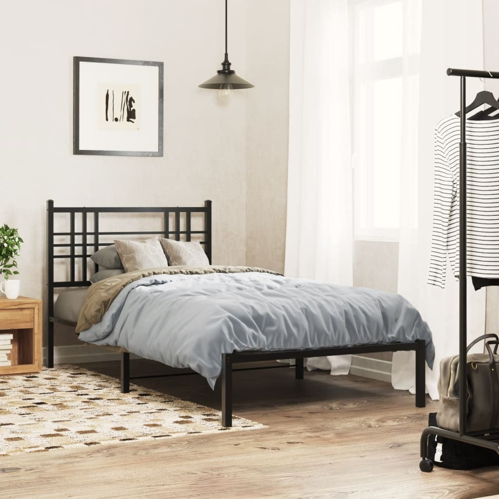 Metal Bed Frame without Mattress with Headboard Black 39.4"x78.7