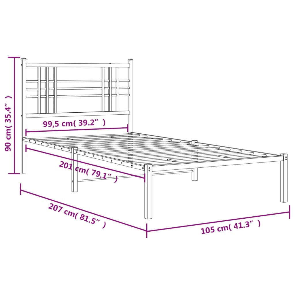 Metal Bed Frame without Mattress with Headboard Black 39.4"x78.7
