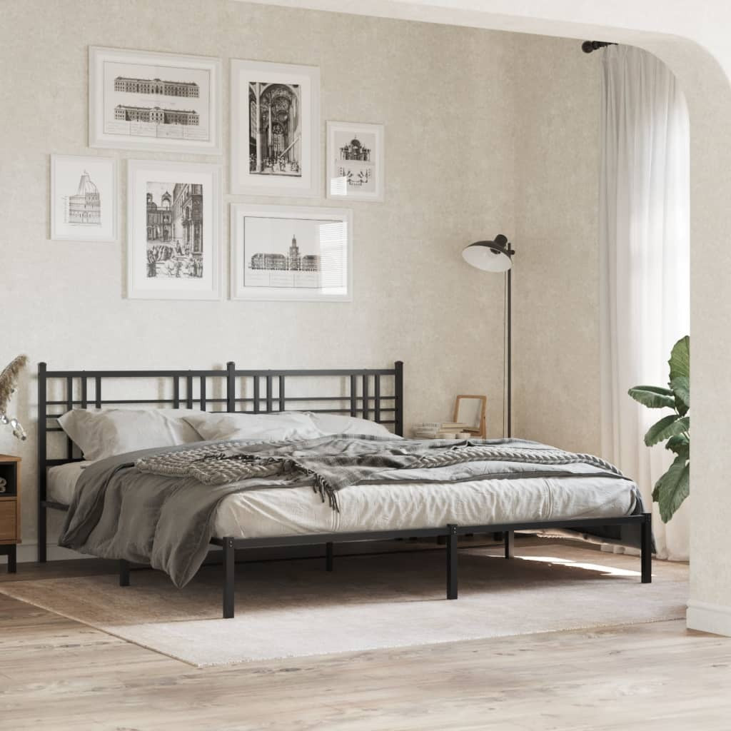 Metal Bed Frame without Mattress with Headboard Black 76"x79.9