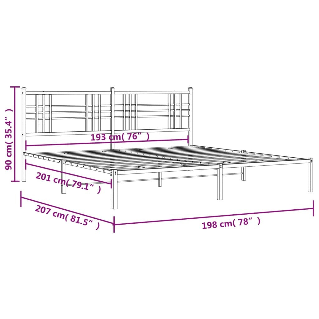 Metal Bed Frame without Mattress with Headboard Black 76"x79.9