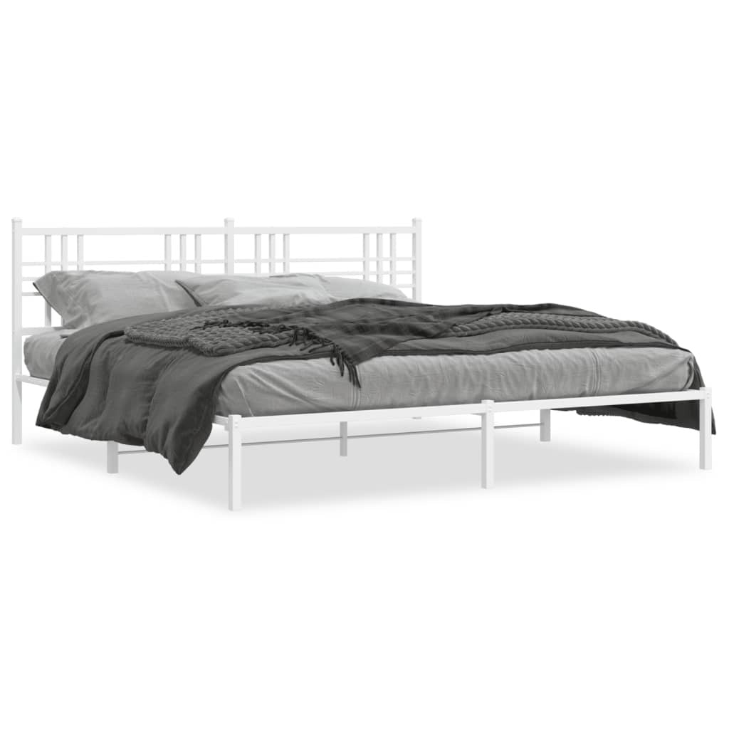 Metal Bed Frame without Mattress with Headboard White 76"x79.9