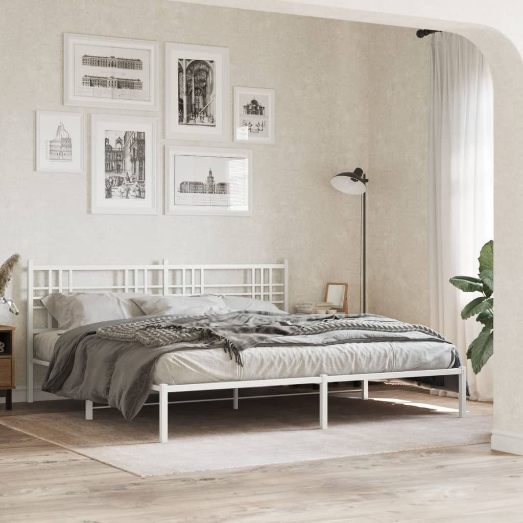 Metal Bed Frame without Mattress with Headboard White 76"x79.9