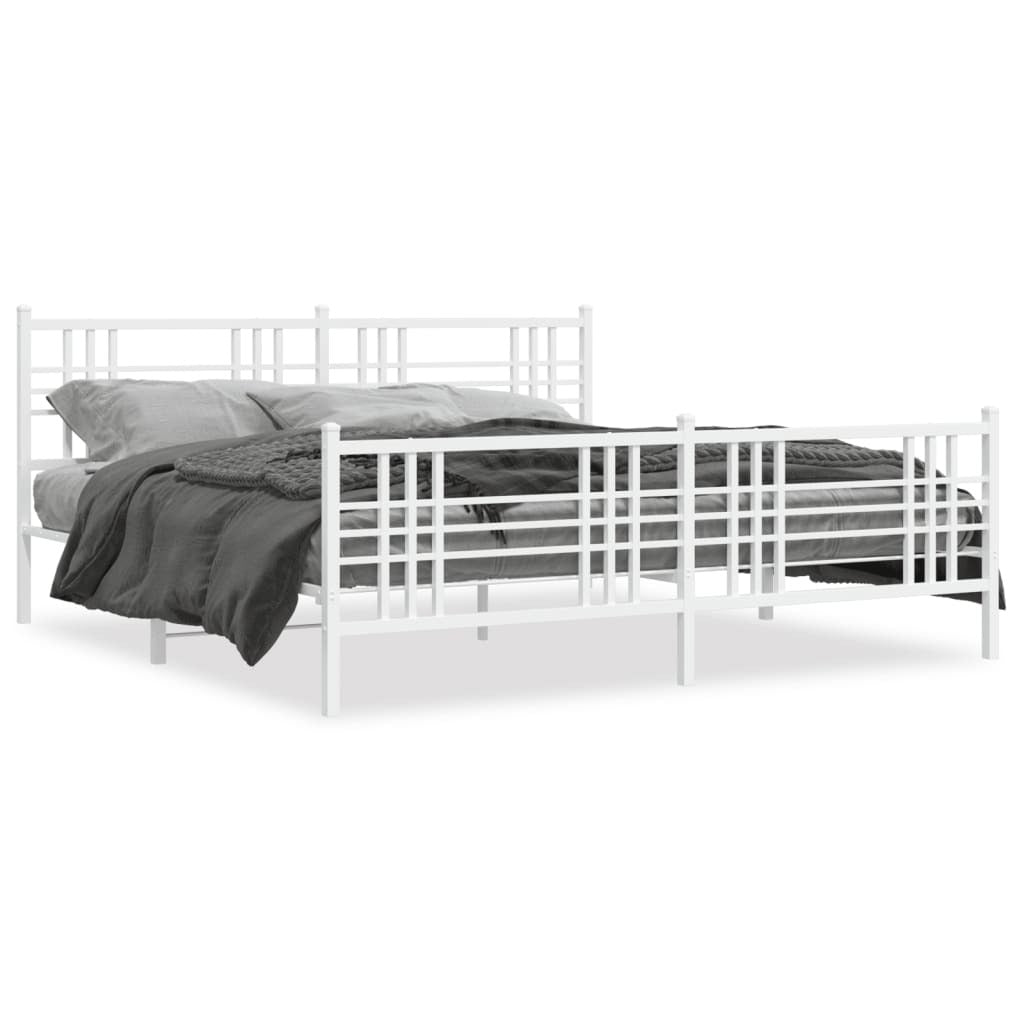 Metal Bed Frame without Mattress with Footboard White 76"x79.9