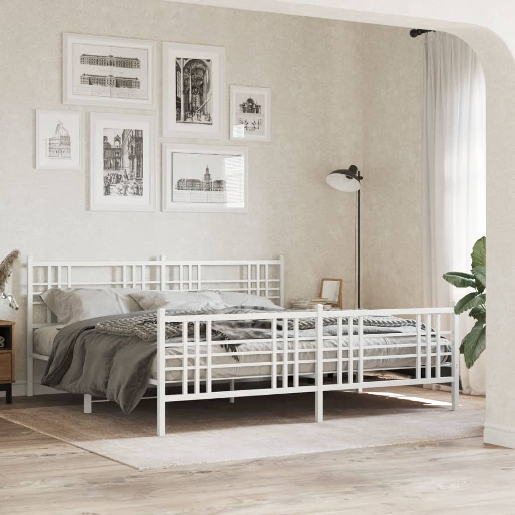 Metal Bed Frame without Mattress with Footboard White 76"x79.9