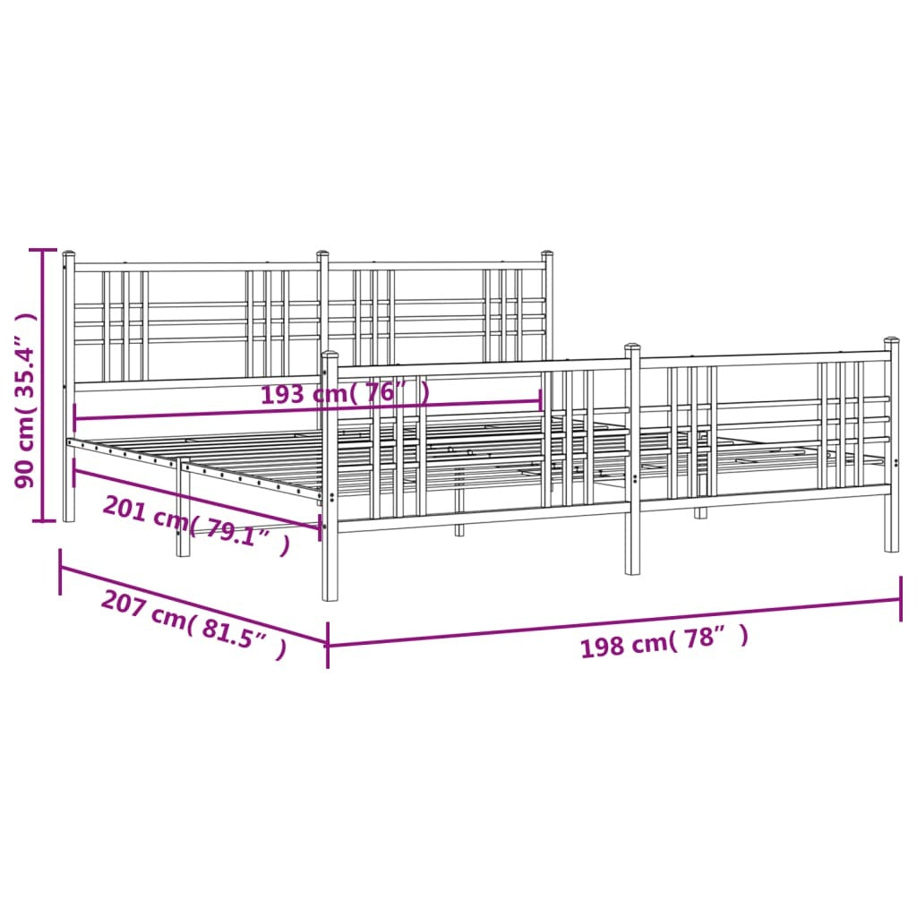 Metal Bed Frame without Mattress with Footboard White 76"x79.9