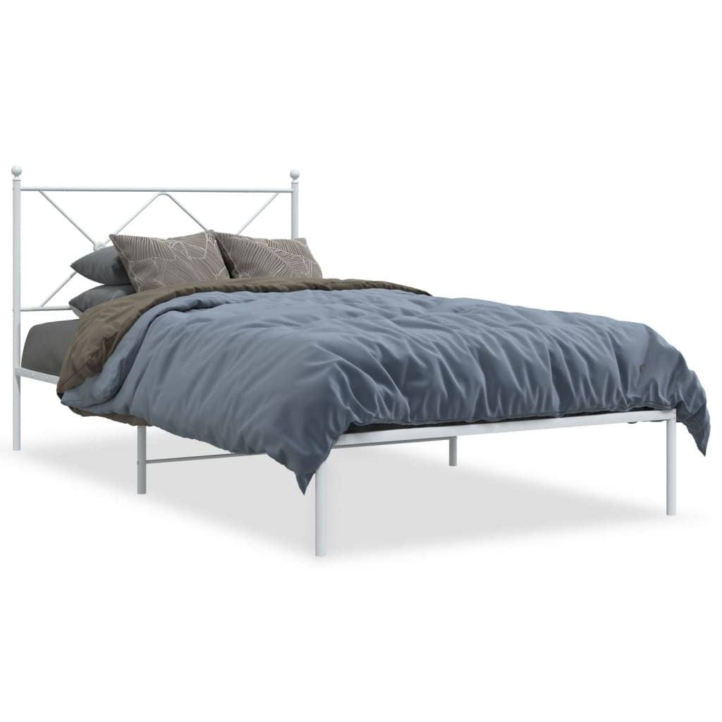 Metal Bed Frame without Mattress with Headboard White 39.4"x78.7