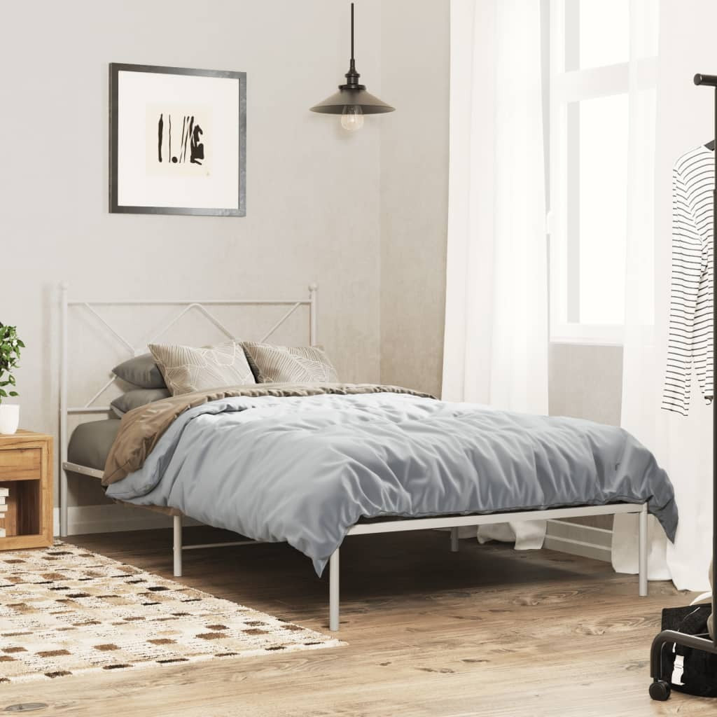 Metal Bed Frame without Mattress with Headboard White 39.4"x78.7