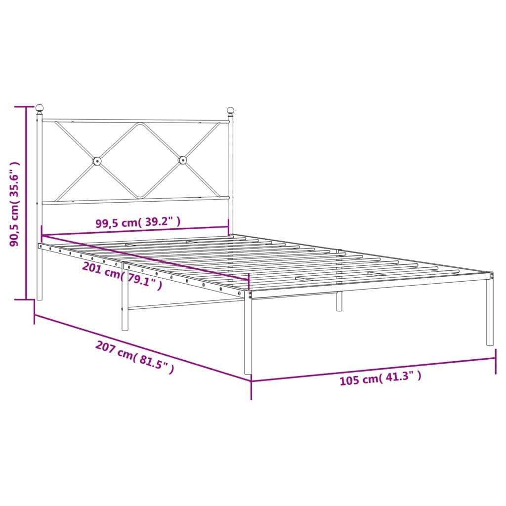 Metal Bed Frame without Mattress with Headboard White 39.4"x78.7