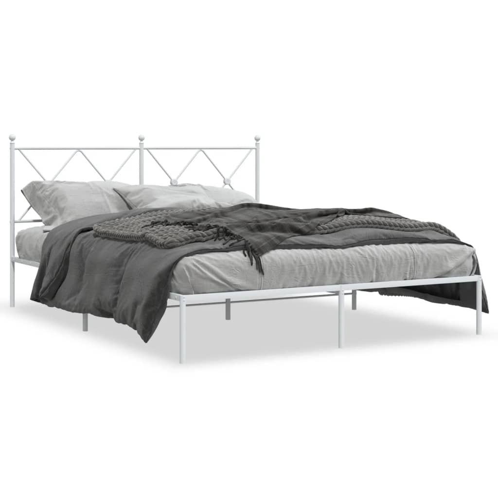 Metal Bed Frame without Mattress with Headboard White 59.1"x78.7