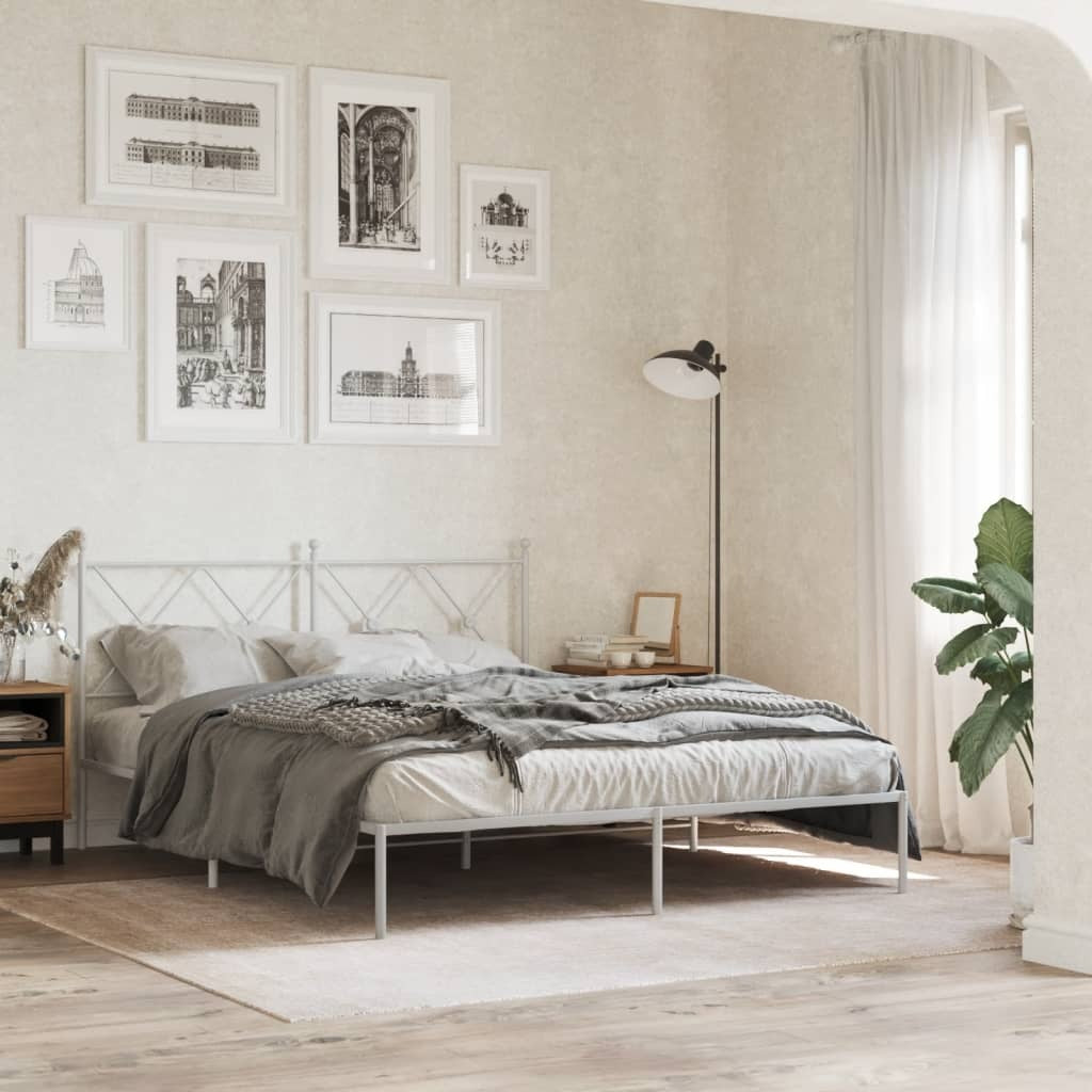 Metal Bed Frame without Mattress with Headboard White 59.1"x78.7