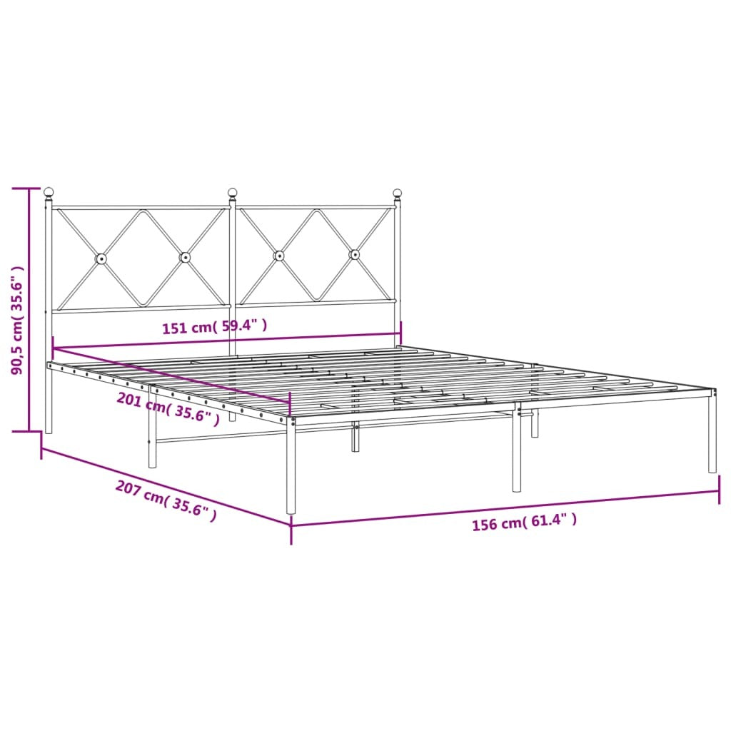 Metal Bed Frame without Mattress with Headboard White 59.1"x78.7
