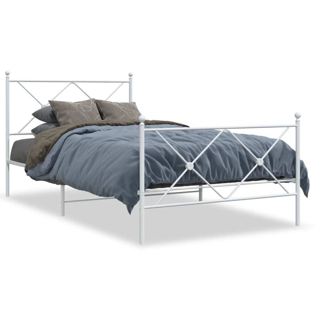 Metal Bed Frame without Mattress with Footboard White 39.4"x78.7