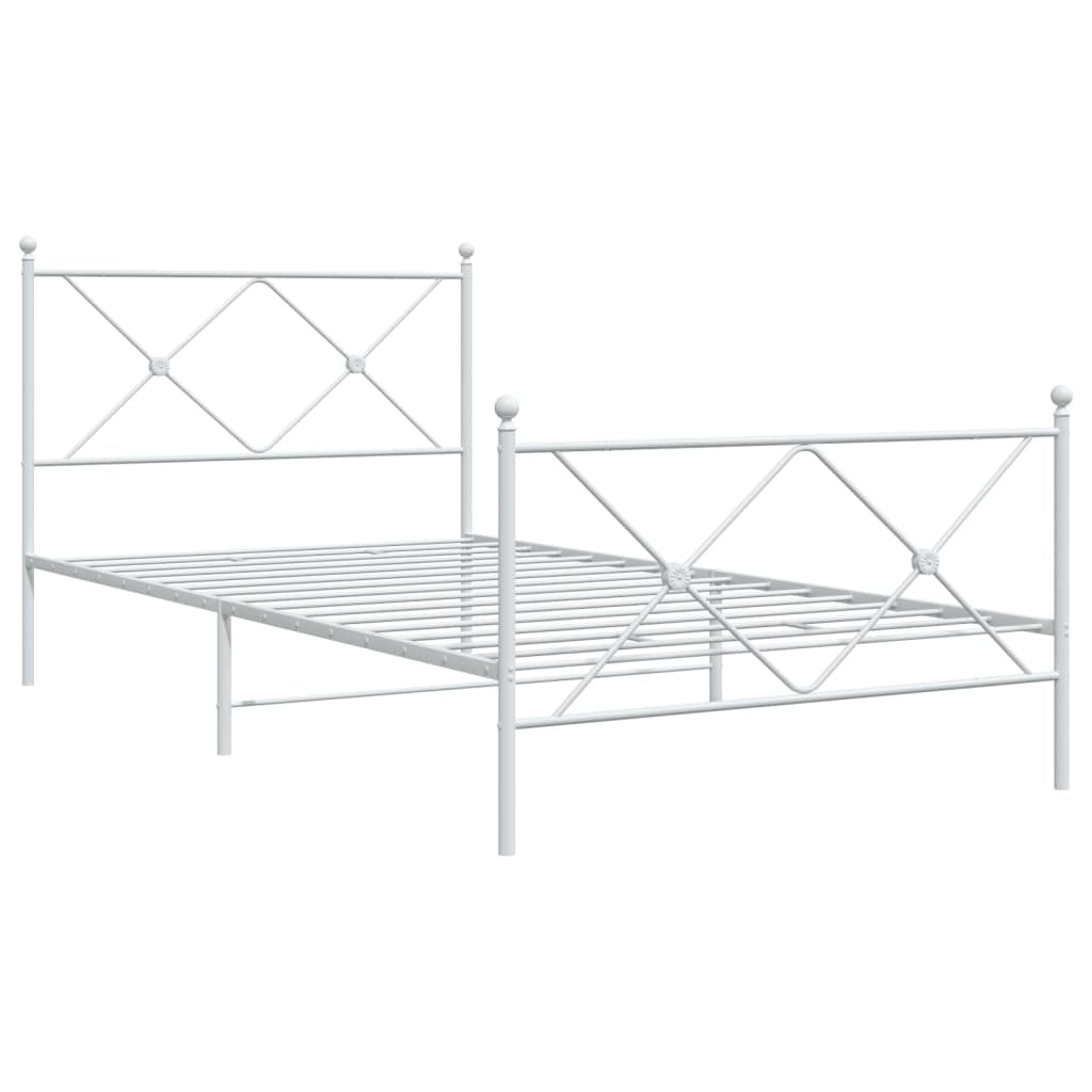 Metal Bed Frame without Mattress with Footboard White 39.4"x78.7
