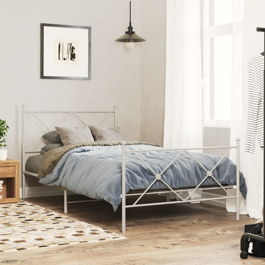 Metal Bed Frame without Mattress with Footboard White 39.4"x78.7