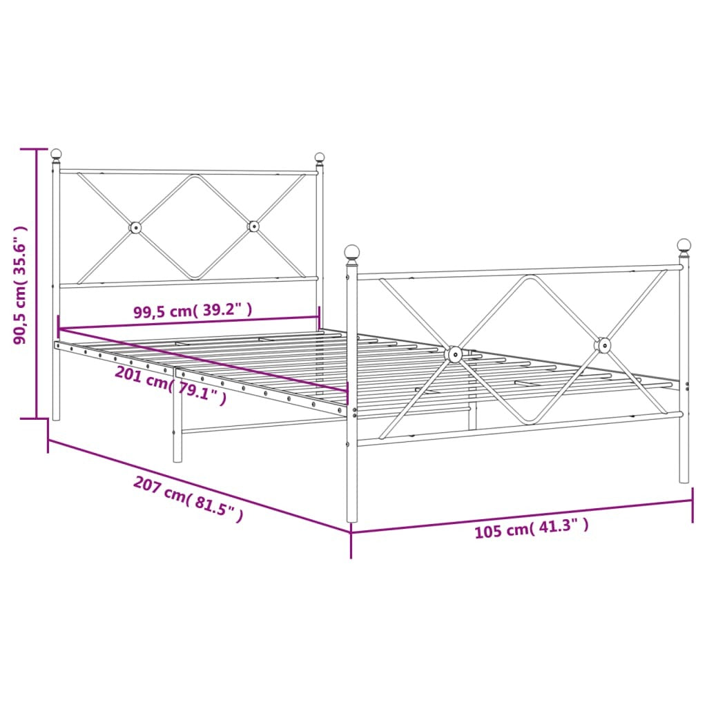 Metal Bed Frame without Mattress with Footboard White 39.4"x78.7