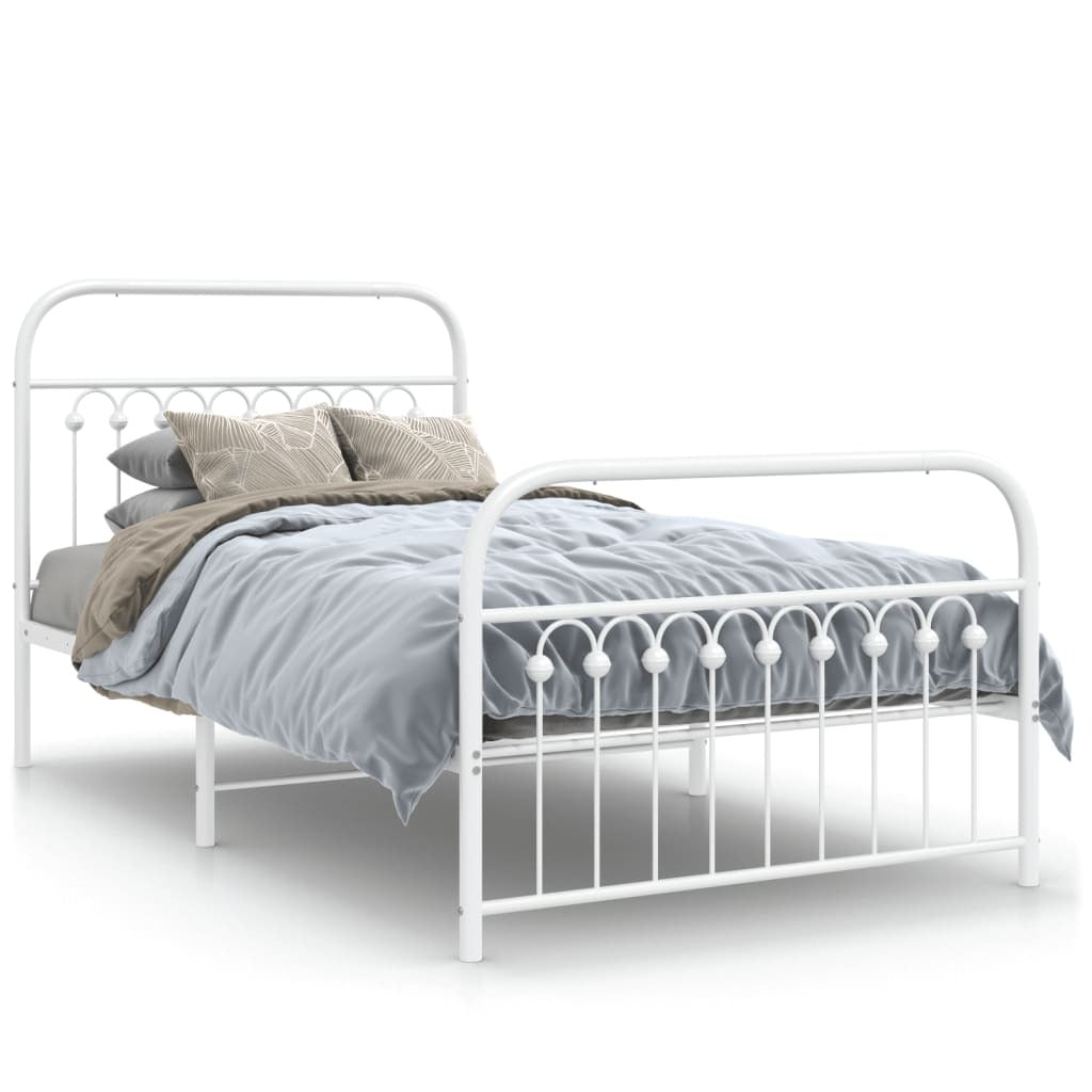 Metal Bed Frame without Mattress with Footboard White 39.4"x78.7