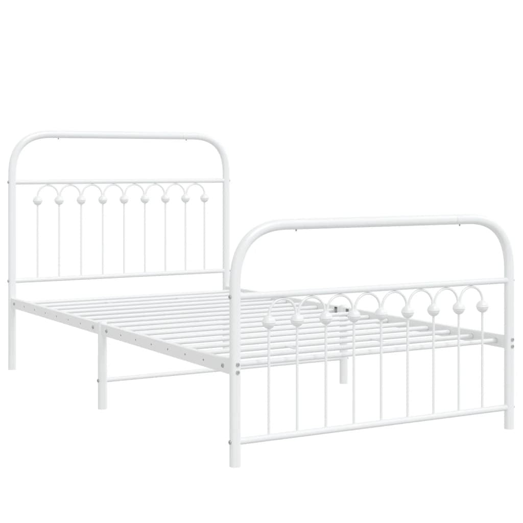 Metal Bed Frame without Mattress with Footboard White 39.4"x78.7