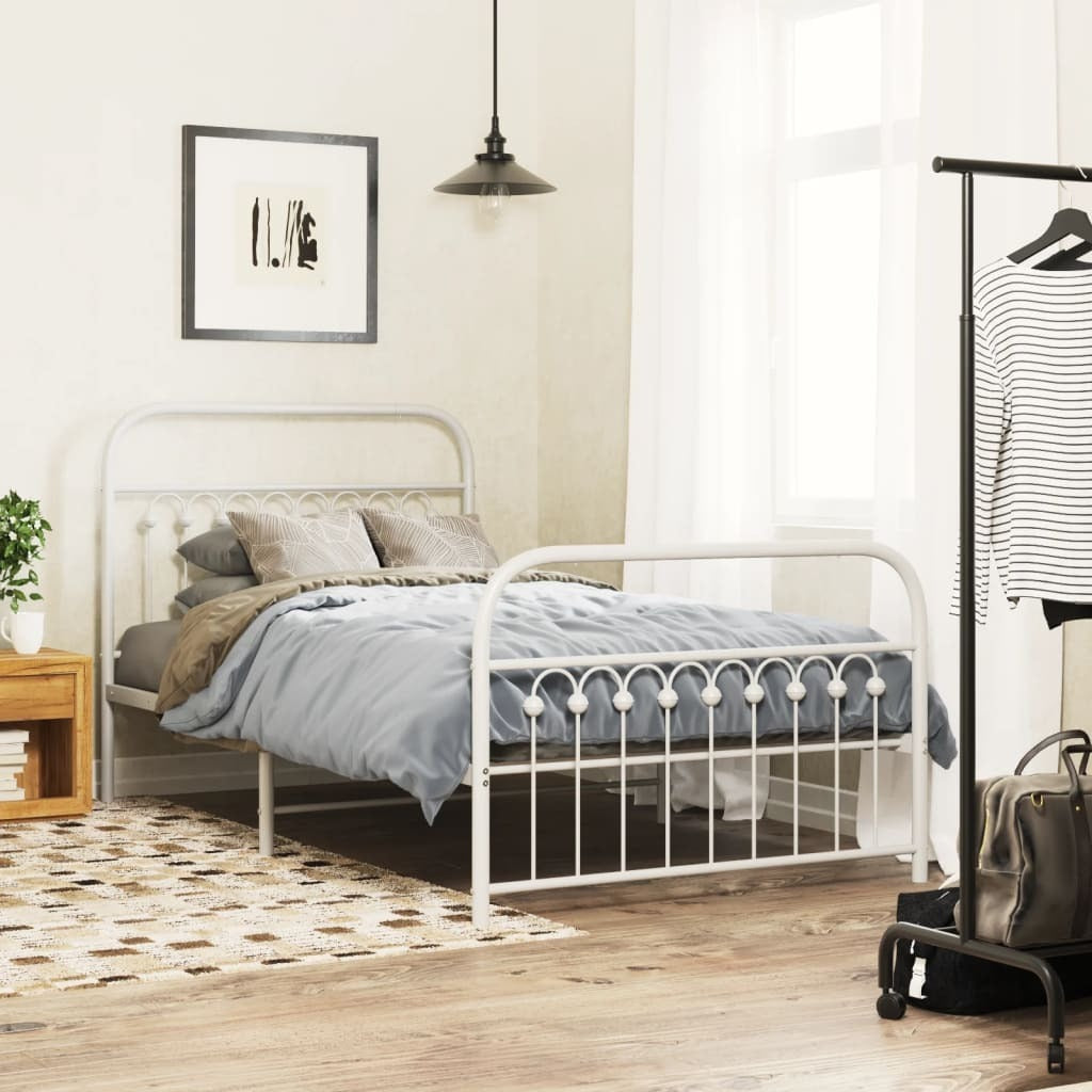 Metal Bed Frame without Mattress with Footboard White 39.4"x78.7