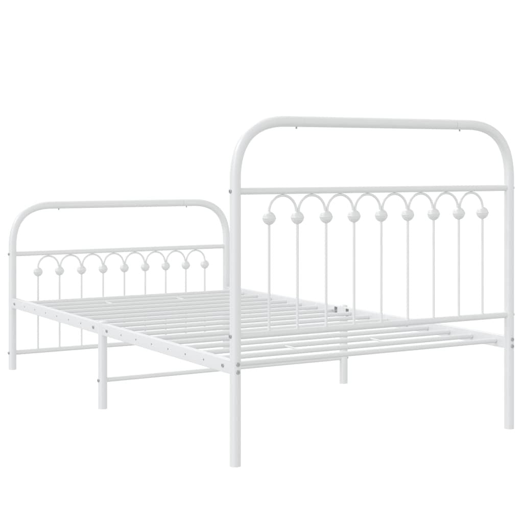 Metal Bed Frame without Mattress with Footboard White 39.4"x78.7