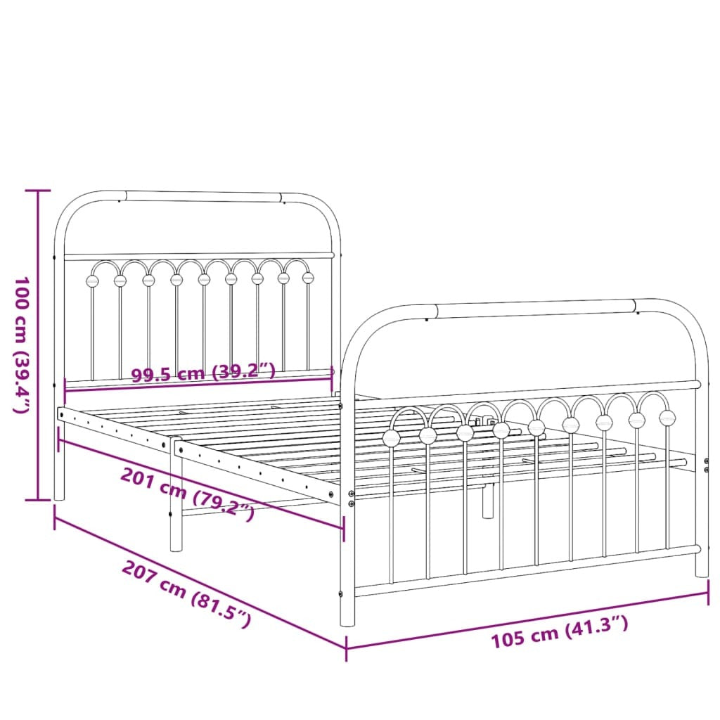Metal Bed Frame without Mattress with Footboard White 39.4"x78.7