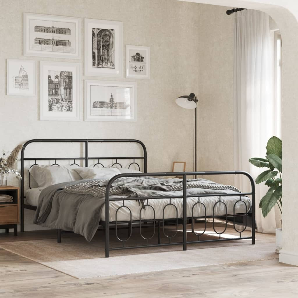 Metal Bed Frame without Mattress with Footboard Black 59.1"x78.7